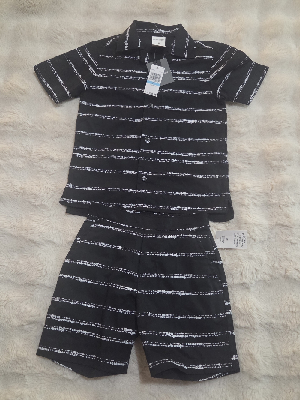Van Heusen Black and White Striped Kids Matching Set - Short Sleeve Top & Shorts